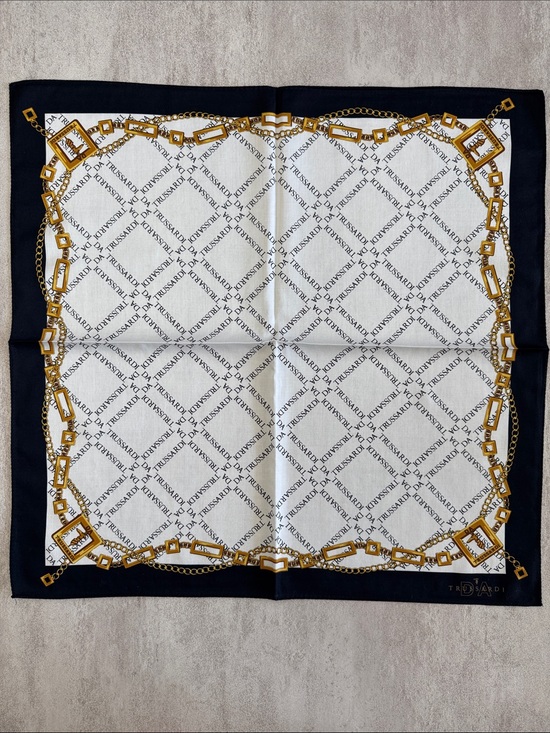 Trussardi Other - Trussardi Black, White & Gold Chain Frame Logo cotton Scarf